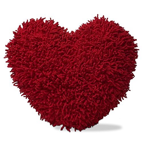 tag - Shaggy Chenille Heart-Shaped Pillow, A Perfect Gift for Your Valentine, Red