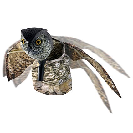 Seicosy Bird Repellent Owl - Scare Eye Owl - Horned Owl Pest Deterrent with Moving Wings - 1 Pack