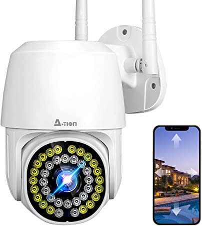 Security Camera Outdoor, A-TION Pan Tilt WiFi Security Camera 360° View, 1080P PTZ Dome Home Surveillance Camera with Motion Detection & Siren, 2-Way Audio, Color Night Vision, Weatherproof