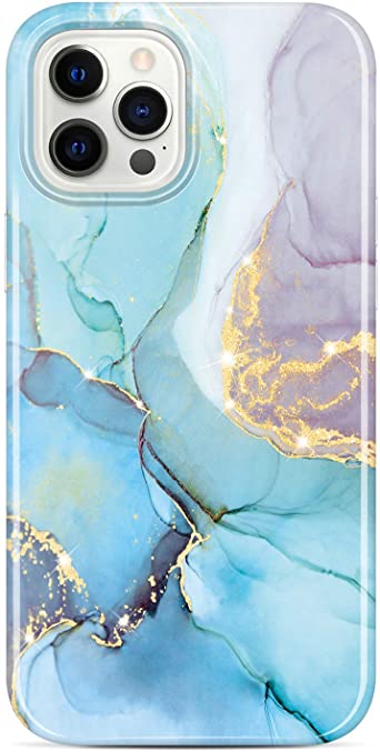 JIAXIUFEN Gold Sparkle Glitter Case Compatible with iPhone 12 Pro Max Marble Design Slim Shockproof TPU Soft Rubber Silicone Cover Phone Case 6.7 inch 2020 Mint Purple