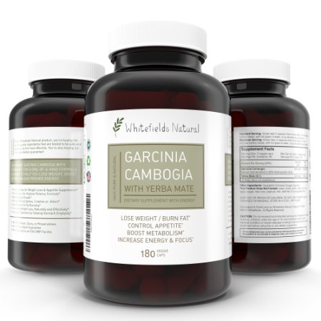 Garcinia Cambogia Extract and Yerba Mate Pure Capsules, Supports Weight Loss and Increases Energy, 1,000 mg, 180 Count
