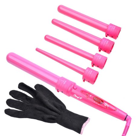 inkint 5-In-1 Hair Curling Iron with Glove Hair Styling Kit-Barrel Curling Iron with Worldwide Voltage Good Choice for Travel Adjustable Temperature Hair Curler/ Curling Wand with 5 Curling Heads