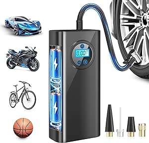 Tire Inflator Portable Air Compressor - Cordless Multipurpose Portable Air Compressor for Car, 150PSI Digital Tire Pressure Gauge, Electric Air Pump for Car, Bike, Motorcycle, Ball Black