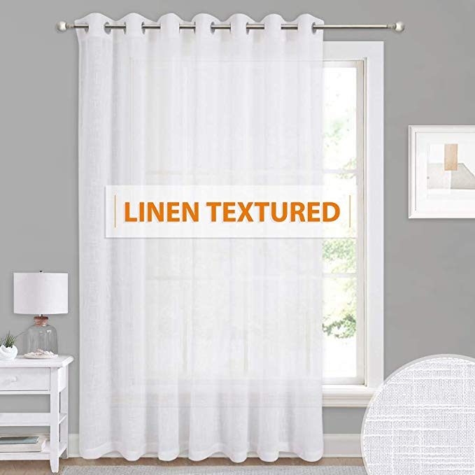 RYB HOME Thick Texture Large Window Curtain for Patio Door Extra Wide White Sheer Curtain Panel with Ring Top Non-Transparent View Privacy Protect for Living Room/Sliding Glass Door, 100 x 95 inch