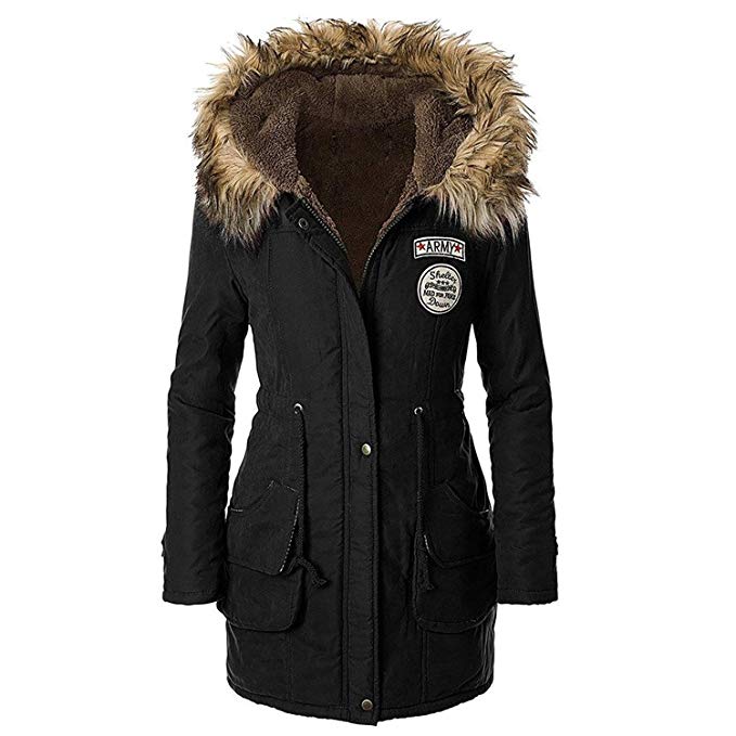 Gaatpot Women's Ladies Faux Fur Parka Outdoor Winter Warm Jacket Long Oversize Overcoat Puffer Coat Top with Fur Hood