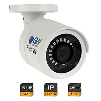 GW Security 5 Megapixel 2592 x 1920 Pixel Super HD 1920P Outdoor Network PoE 1080P Bullet Security IP Camera with 3.6mm Wide Angle Len