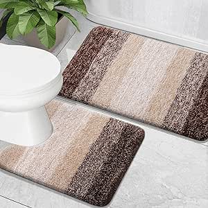 OLANLY Luxury Bathroom Rug Set 2 Piece, Soft Absorbent Microfiber Bath Rugs and U-Shaped Contour Toilet Rug, Non-Slip Bath Carpet, Machine Wash Dry, Bath Mats for Bathroom (30"x20" 24"x20", Brown)