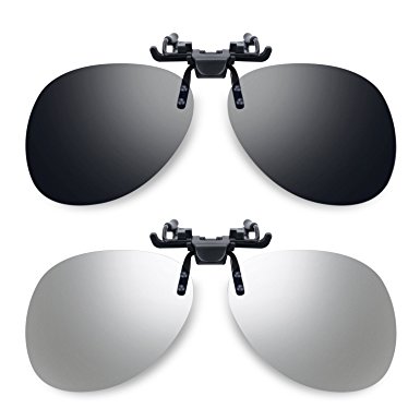 Besgoods 2Pcs Mirror Polarized Clip-on Flip up Sunglasses Sports, Blue Black