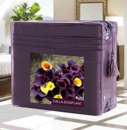 Elegant Comfort Wrinkle-Free 1500 Thread Count Egyptian Quality Deep Pocket, 4-Piece Bed Sheet Set , King, Calla-Eggplant