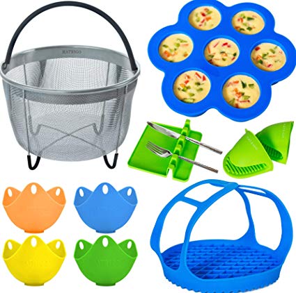 The Original Instapot Accessory Set Compatible with Instant Pot Accessories 6Qt 8Qt - Includes Steamer Basket, Silicone Egg Bites Mold, Trivet Sling Combo, Egg Poachers, Utensil Rest, Mini Mitts