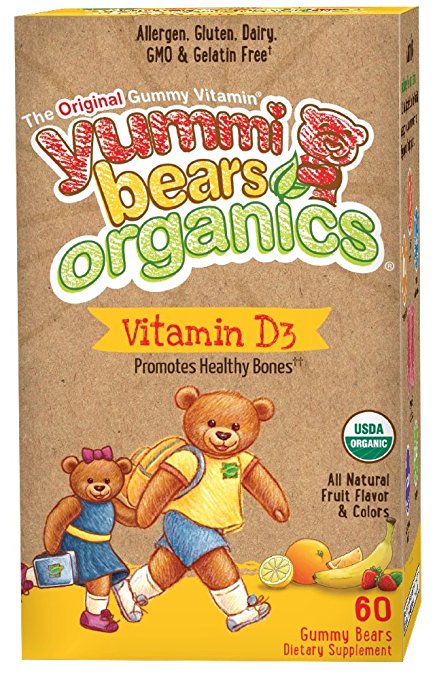 Yummi Bears Organics Vegetarian Vitamin-D Supplement for Kids, Gummy Bears, 60 Count