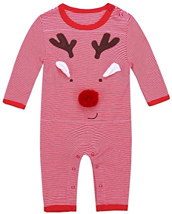 Jingle Bongala Baby Christmas Onesie Reindeer Romper Pajamas Red Striped Jumpsuit Long Sleeve Cotton