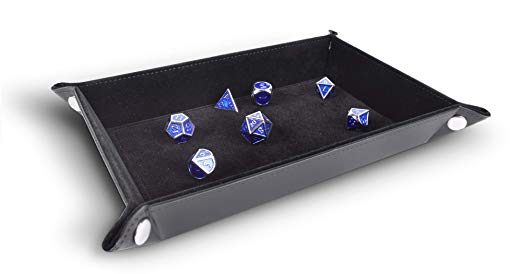 Folding Dice Tray PU Leather and Black Velvet Rectangle for dice Rolling Games Like DND D&D by RNK Gaming