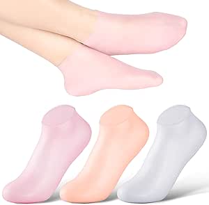 Silicone Socks 3 Pairs Latex Gel Socks Aloe Heel Socks Anti Slip Silicone Moisturizing Socks for Women Men Dry Cracking Skin (Large)