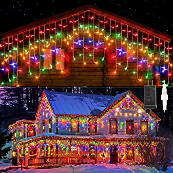 Marchpower Christmas 400 LED Icicle Lights - Multicolor 32ft 80 Drops - Indoor/Outdoor Xmas Fairy String Lights - Curtain Connectable Starry Twinkle Light 8 Modes for Wedding Holiday Halloween Decor