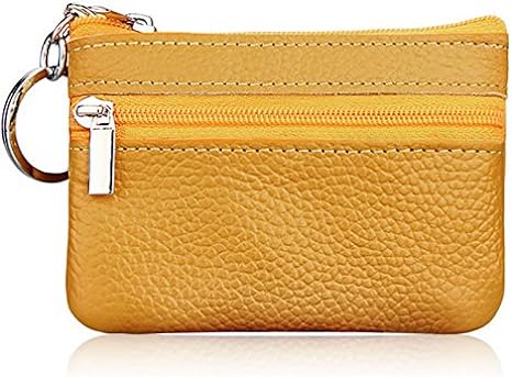 Dabixx Soft Men Women Card Coin Key Holder Zip Genuine Leather Wallet Pouch Bag Purse Yellow