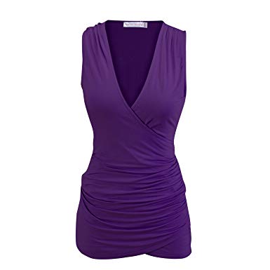 Simier Fariry Women's Summer Solid V Neck Ruched Side Slim Fit Casual Tank Tops