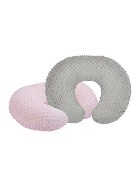Ecavus 2PCS Minky Nursing Pillow Cover Breastfeeding Pillow Slipcover for Newborn,Ultra Soft Snug Pillows & Positioners Safety for Infant & Baby Boy Girl(Grey/Pink)