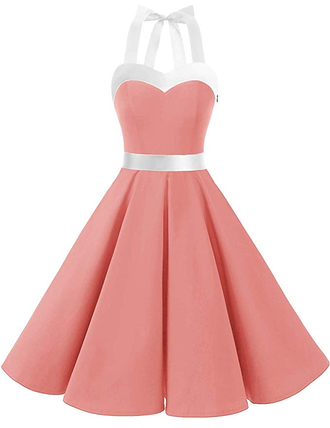 DRESSTELLS 50s Retro Halter Rockabilly Bridesmaid Audrey Dress Cocktail Dress