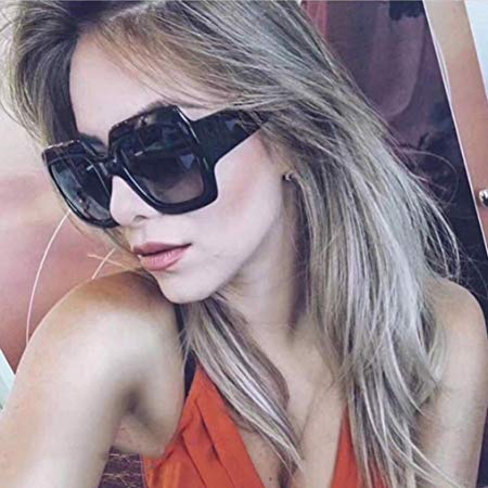 DDLbiz NEW Oversized Square Luxury Sunglasses Gradient Lens Vintage Women Fashion (A)
