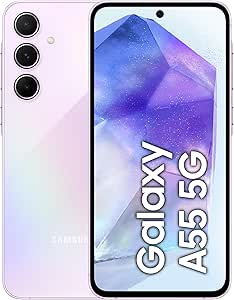 Samsung Galaxy A55 5G, Factory Unlocked Android Smartphone, 128GB, 8GB RAM, 2 day battery life, 50MP Camera, Awesome Lilac, 3 Year Manufacturer Extended Warranty (UK Version)