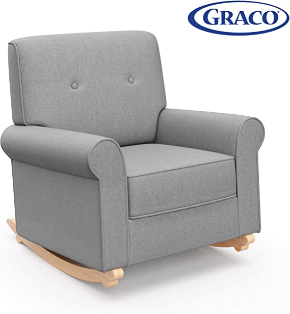 Graco Harper Tufted Rocker, Horizon Gray Cleanable Upholstered Nursery Rocking Chair, Converts to Stationary Armchair