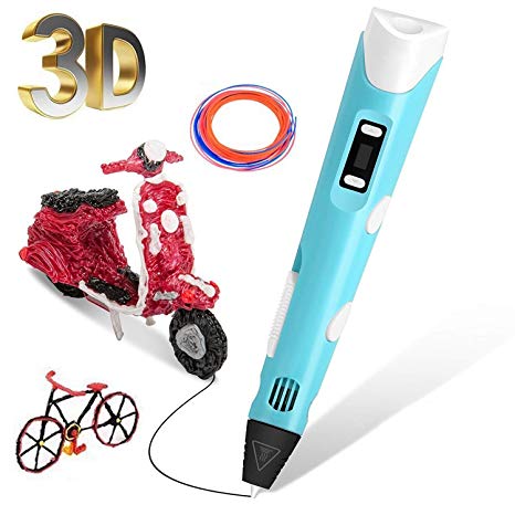 Ailink 3D Pen, 3D Doodler Drawing Printing Printer Pen for Arts Crafts DIY for Kids and Adults, Compatible with PLA ABS Filament,Safe and Bright LED Display -（Blue）