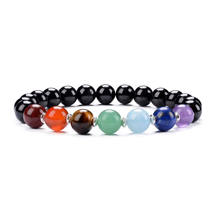 Cherry Tree Collection Natural Genuine Gemstone Chakra Stretch Bracelet | 8mm Beads, Sterling Silver Spacers | 7" Men/Women