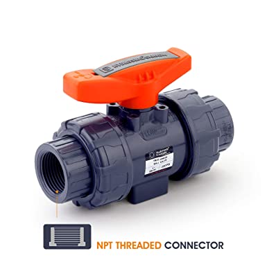 HYDROSEAL Kaplan 1” PVC True Union Ball Valve Threaded (NPT) with Full Port, ASTM F1970, EPDM O-Rings and Reversible PTFE Seats (1'')