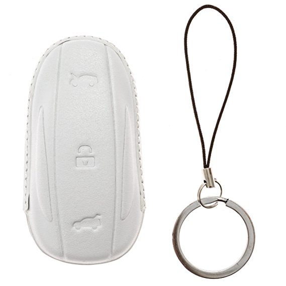 Utopicar Key fob sleeve for Tesla Model X - Car key case designed for perfect snug fit. [Genuine leather] [Handmade] (White)