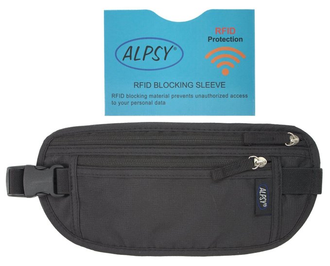 Alpsy Travel Wallet PREMIUM, RFID Blocking, Money Belt Secure Hidden Waist Pack