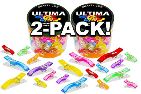 Ultima 200 Craft Clips - 50 Jumbo Clips & 150 Standard - Multicolor Plastic Sewing Clips for Crafting & Quilting - Vibrant Colors - Sewing, Craft, Crochet & Knitting (Two Pack (200 Clips))