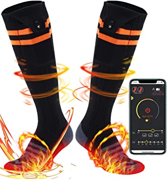 Aven Heated Socks, Long Socks for Women Men Battery Operated Heater, 5000 mAh Battery with Bluetooth APP Control, Foot Warmer for Winter Outdoor Sports, Skiing, Fishing, Cold Feet