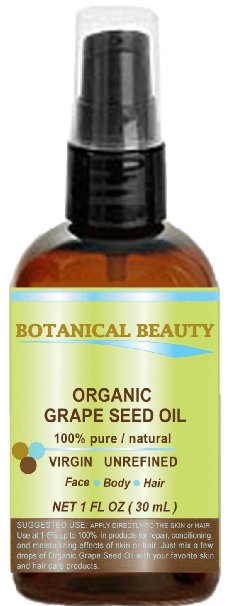 ORGANIC GRAPE SEED Oil 100 Pure  Natural  Undiluted Certified Organic Cold Pressed Carrier Oil for Skin Hair Massage and Nail Care