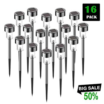 SURSUN Outdoor [16pack]-Solar Powered Pathway Bright White-Landscape Light for Lawn/Patio/Yard/Walkway/Driveway, Stainless Steel