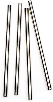 RSVP International Endurance Reusable Straws, Set of 4 - Stainless Steel, 5" | Fits Most Tumblers | Reusable | Scratch & Rust Resistance | Unbendable & Unbreakable | Dishwasher Safe