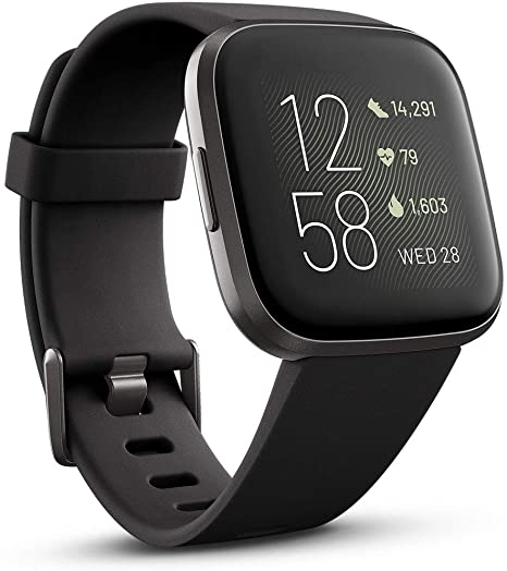 Fitbit Versa 2 Health & Fitness Smartwatch with Heart Rate, Music, Alexa Built-in, Sleep & Swim Tracking-Black/Carbon