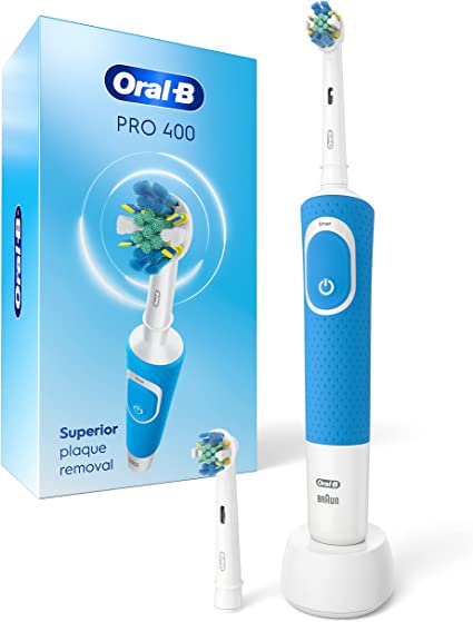 Oral B Pro 400 Floss Action Vitality Electric Toothbrush with (2) Brush Heads, Rechargeable, Blue