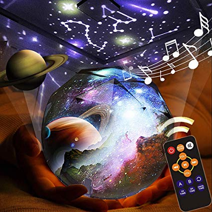 Kids Night Light, Remote Control Night Projector with LED Timer, 360°Rotating Planet Night Lighting Lamps Starry Galaxy Projector for Baby Bedrooms (Remote and Music)