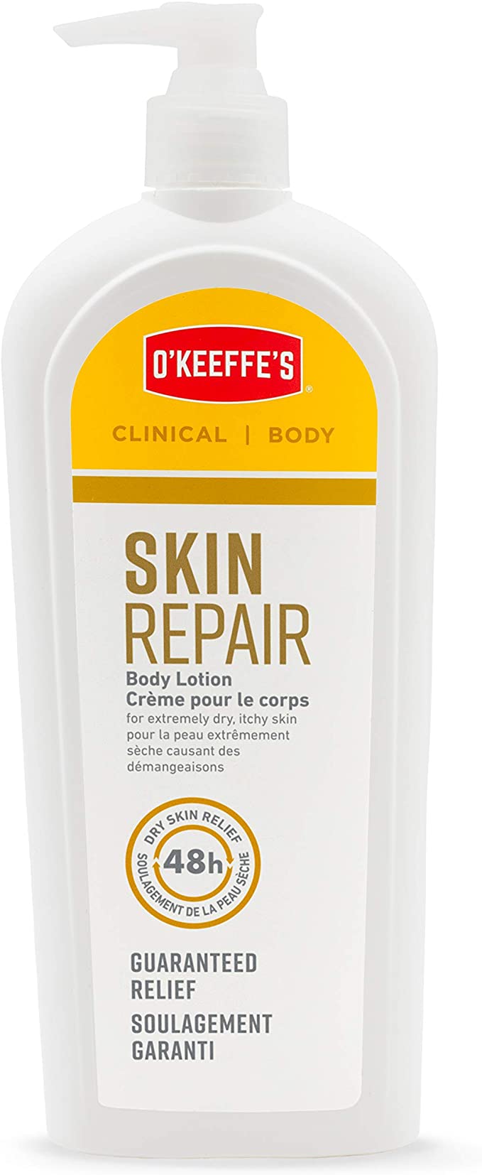 O'Keeffe's Skin Repair Body Lotion and Dry Skin Moisturizer, Instant Relief, Quick Absorption, Itchy Skin, Pump Bottle, (12oz/340g, Pack of 1), K1120001, white