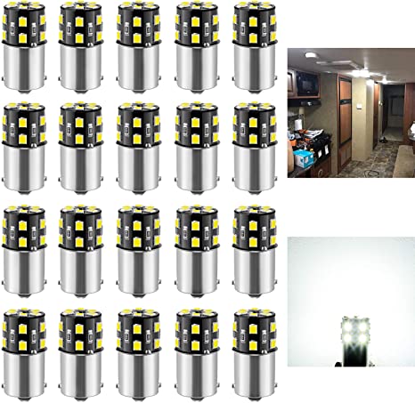 BRISHINE 20PCS 1141 1156 Interior LED Light Bulbs for RV, Super Bright 18-SMD 6000K Xenon White 1073 1003 7506 BA15S LED Bulbs Replacement for Camper Trailer Boat Indoor Lights(12V DC)