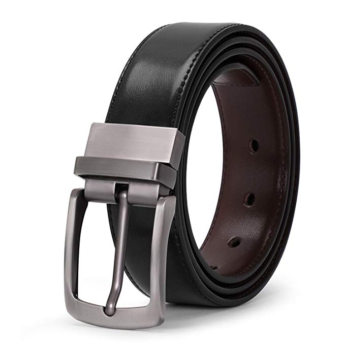 Men's Belt, Leather Reversible Belt for Men Black/Brown Dress Belt Rotate Buckle Gift Box