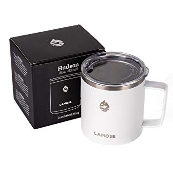 LAMOSE Hudson 18oz Insulated Coffee Tumbler/Mug/Cup | Stainless Steel, Camping, BPA Free, Dishwasher Safe, Double Wall, Vacuum, Thermos, Eco-Friendly, Healthy Gift | Snow