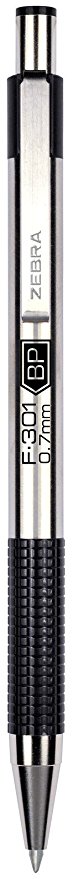 Zebra F-301 Ballpoint Stainless Steel Retractable Pen, Fine Point, 0.7mm, Black Ink, 2-Count