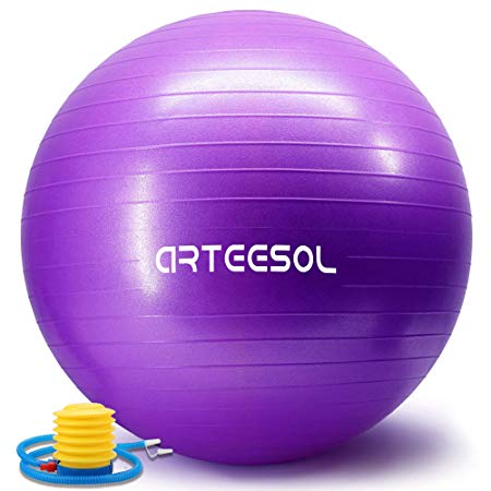 Exercise Yoga Ball, Arteesol Anti-Burst Swiss Ball, Fitness Yoga Ball 45/55/65/75cm with Quick Pump for Balance Training, Yoga, Workout, Physical Therapy