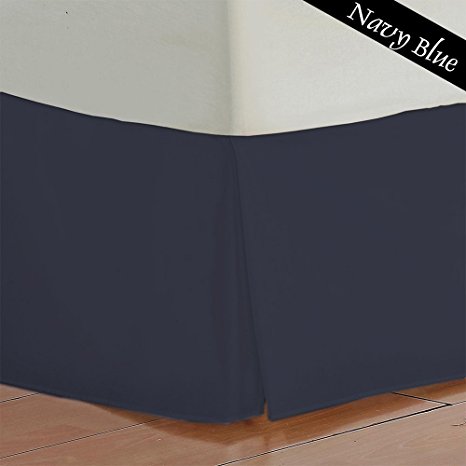 9 Inch Fall 400 Thread Count Both Pattern Solid / Stripe 1 Piece Bed Skirt 100% Egyptian Cotton All Size And Color { King , Solid , Navy Blue}