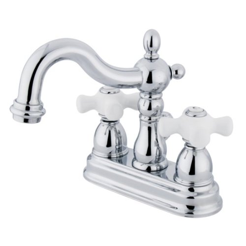 Kingston Brass KB1601PX Heritage 4-Inch Centerset Lavatory Faucet with Porcelain Cross Handle, Polished Chrome