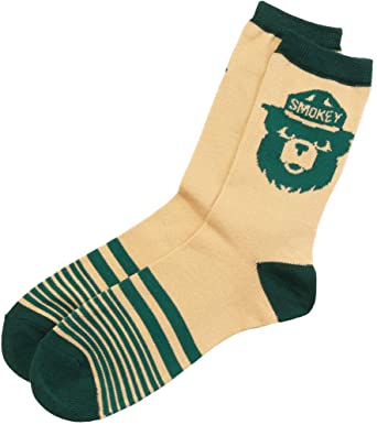 Smokey Bear Logo with Stripes Adult Crew Socks (Ivory)