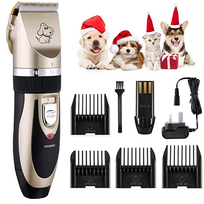 Pet Grooming Clippers ATMOKO Lithium Battery Rechargeable Dog Clippers 4 Comb Guides Pet Clippers Cordless Pet Hair Shaver Low Noise Electric Clippers Kit Low Vibration Cat Clippers for Dogs and Cats