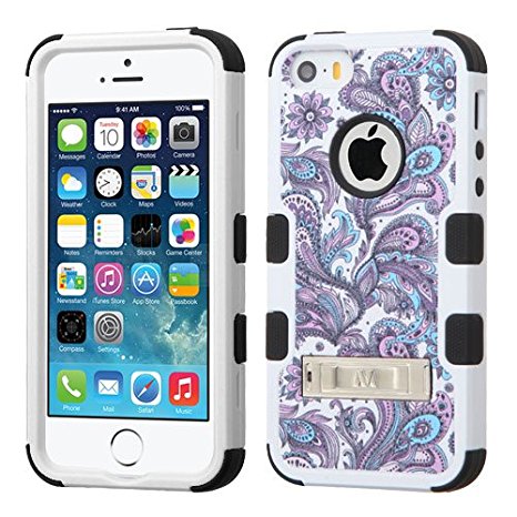 iPhone SE, iPhone 5S, iPhone 5 Case with [FREE 9H Tempered Glass] and [Stylus Pen] Full Body Protection [3-in-1 Package] by MyTurtle® Shockproof Cover (Purple Flowers with KickStand)